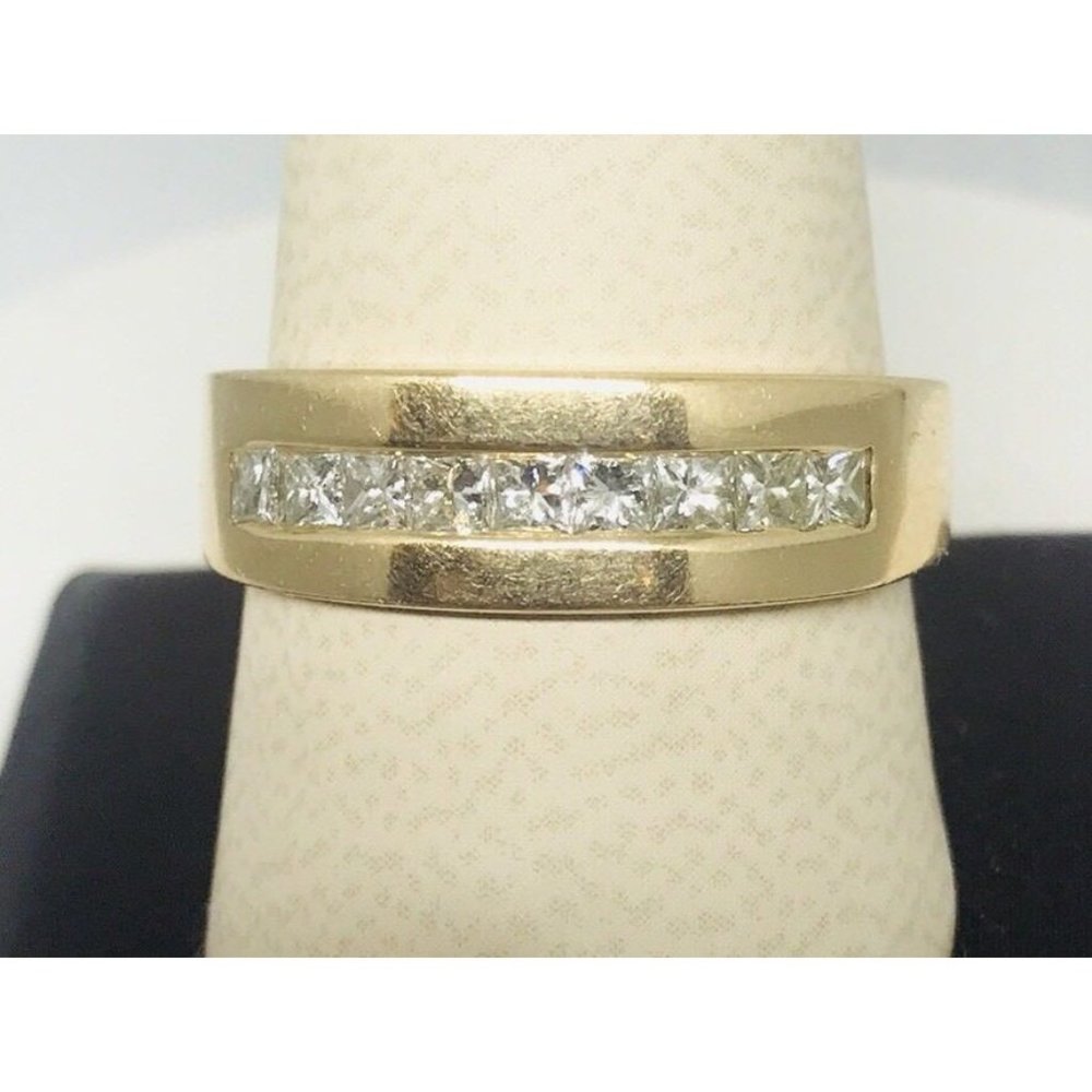 Estate .54CT  Princess Cut Diamond 14k Gold Mens Wedding Ring Band